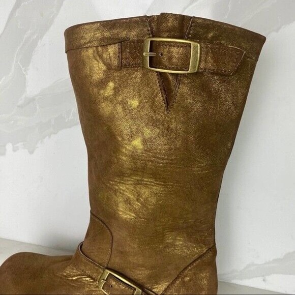 Jim Barnier Engineer Buckle Boot Gold Distress NWT Size 8 - Picture 6 of 8